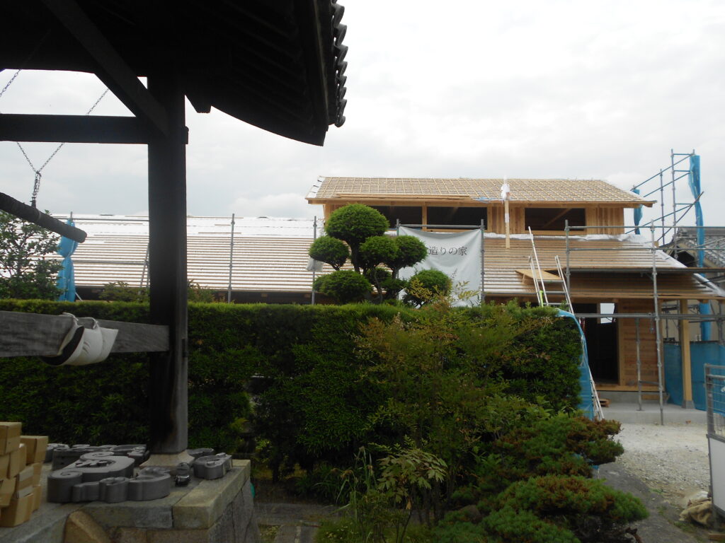 上棟を終えた板倉造り庫裏の躯体の様子